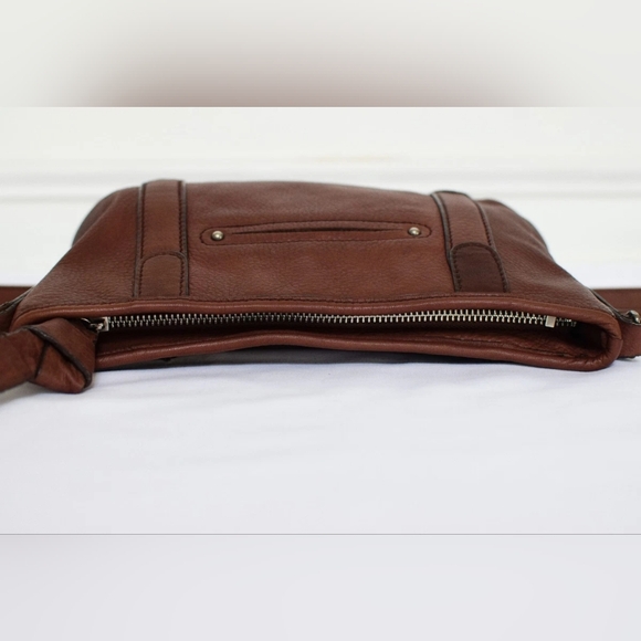 Vintage Y2K Brown Red Leather Studed Crossbody Bag Moto Boho Grunge - Picture 8 of 13